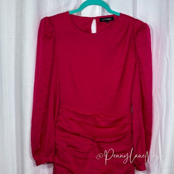 NWT Intermix Jayda Ruched Crepe de Chine Mini Dress - Picture 3 of 14
